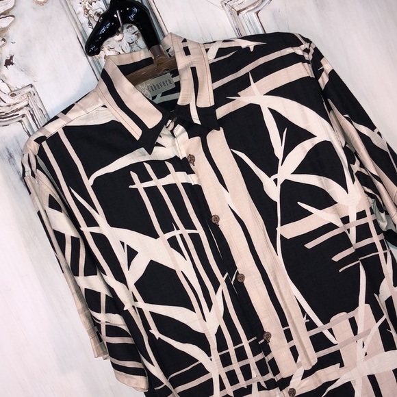 Men’s Cubavera Tropical Print Black and Cream Short Sleeve Button Down Shirt S/M - Picture 2 of 11